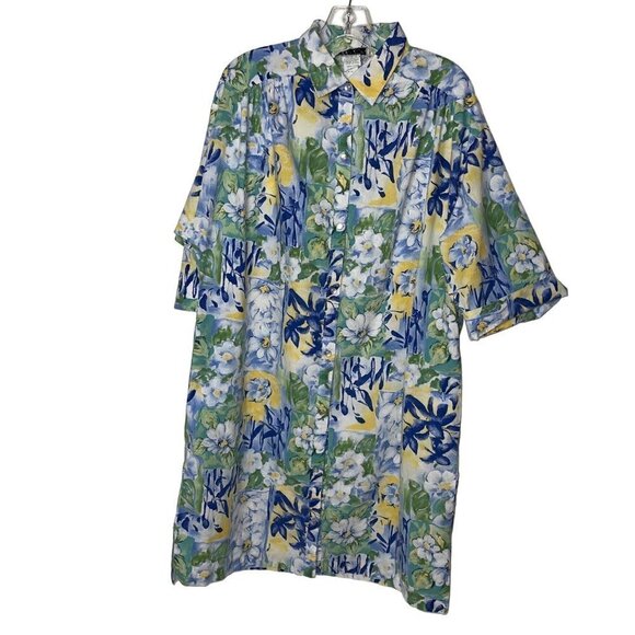 Models Coat Womens Lounge Dress Size 16 Floral Pure Cotton Snap Front Blue Green - Picture 9 of 13